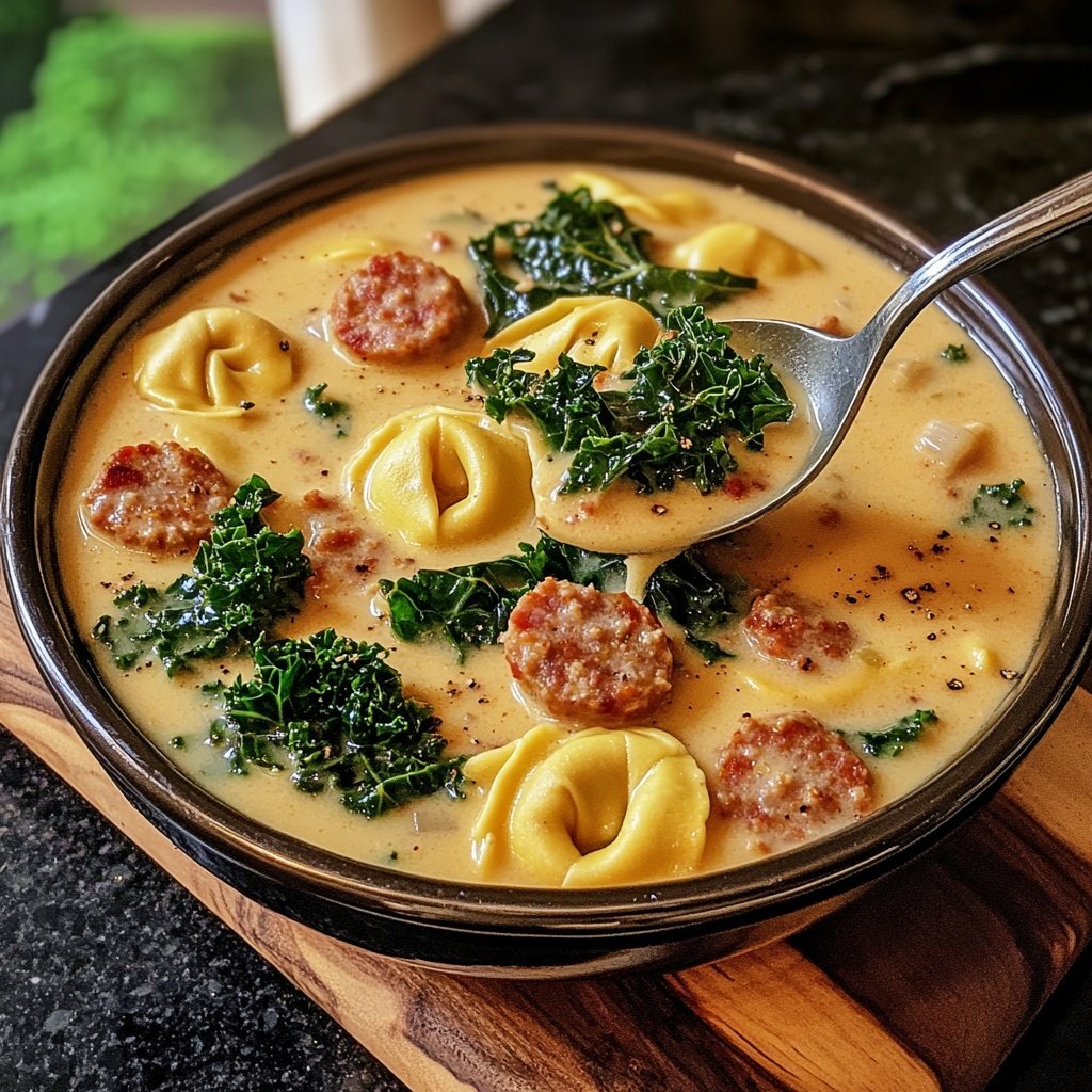 Creamy Sausage & Kale Tortellini Soup
