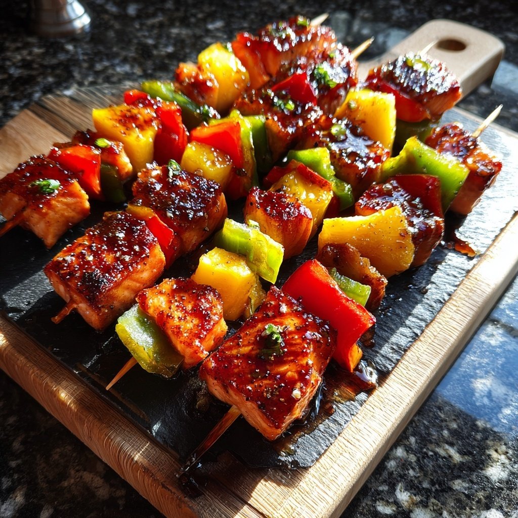 Teriyaki Mango Salmon Skewers