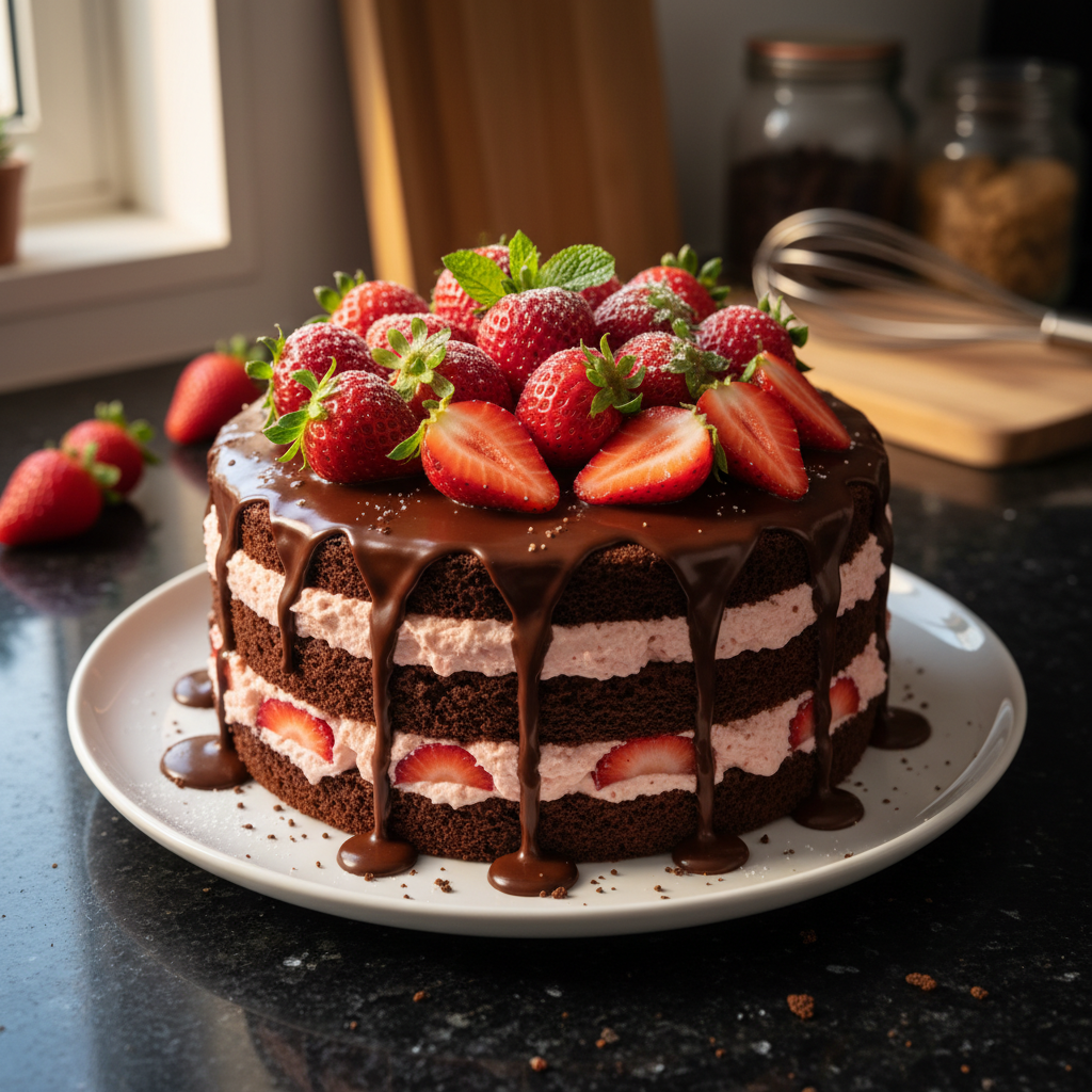 Chocolate Strawberry Layer Cake