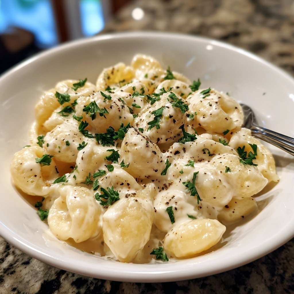 Creamy Garlicky Alfredo Ditalini Pasta