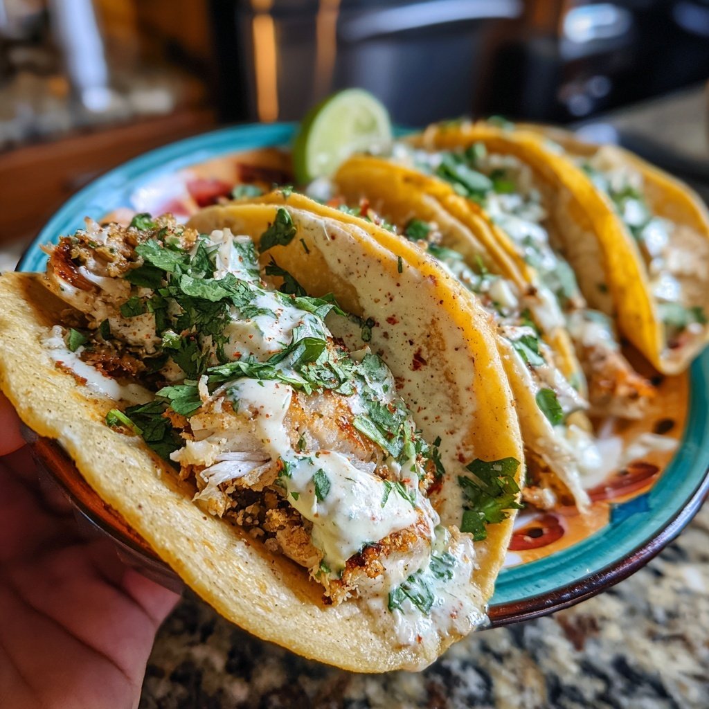 Fish Tacos with Lime Crema