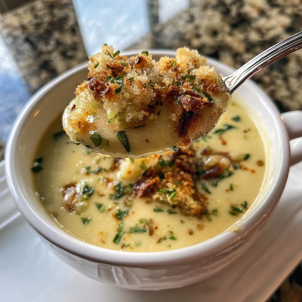 White Bean and Leek Soup with Garlic Breadcrumbs