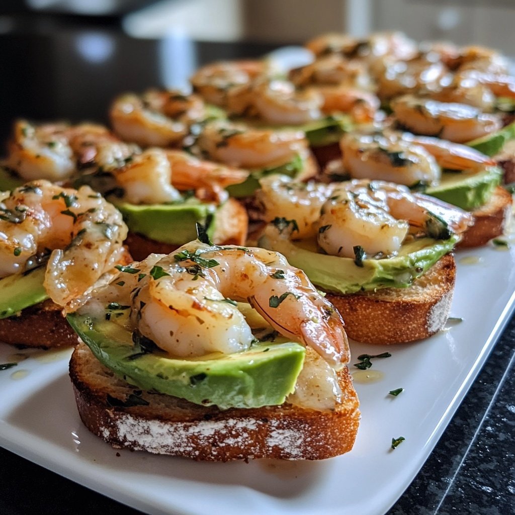 Garlic Shrimp Crostini with Avocado