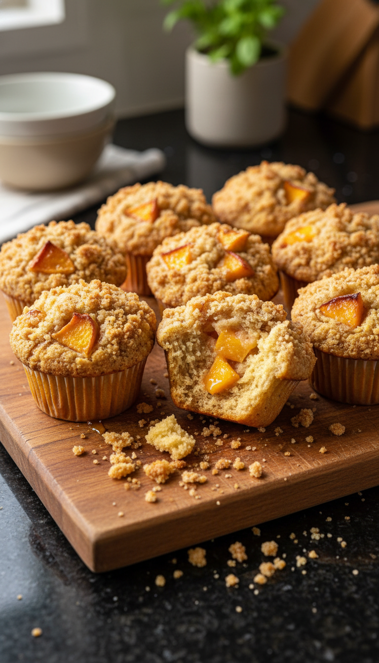 Peach Crumble Muffins with Streusel